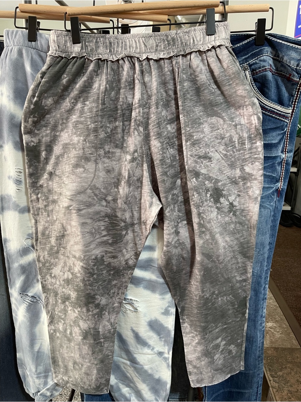 Free People Gray Marble Tie-Dye Jogger Pants